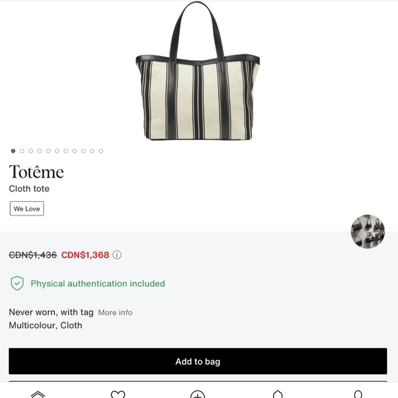 NWT Toteme Cotton Striped Canvas Tote - Picture 2 of 9